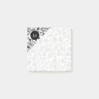 Monogrammed Doodle Curls Black and White Post-it Notes