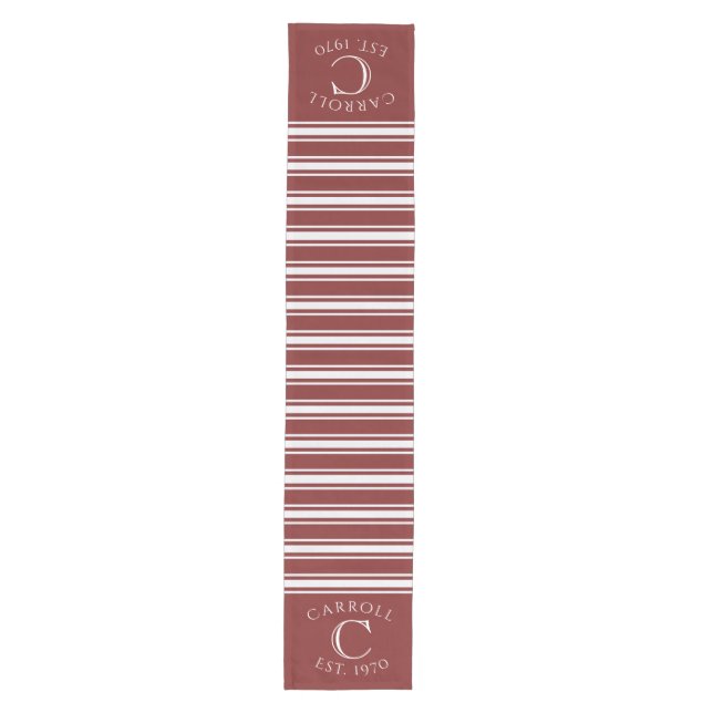 Monogrammed Double Striped | Cranberry Medium Table Runner (Front)