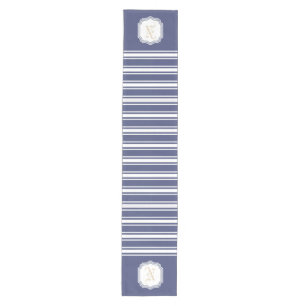 Monogrammed Double Striped Navy Blue Medium Table Runner