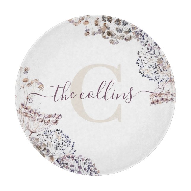 Monogrammed Dried Floral Cutting Board (Front)