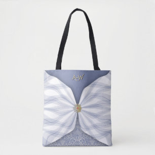 Monogrammed Dusty Blue Jewel Textile Illusion Tot Tote Bag