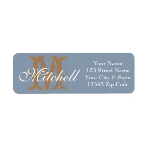 Monogrammed Dusty Blue return address labels