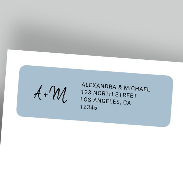 Monogrammed dusty blue wedding return address (Creator Uploaded)