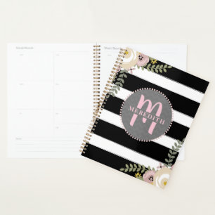 Monogrammed Dusty Floral Stripes Planner