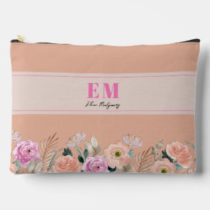 Monogrammed dusty pink floral accessory pouch