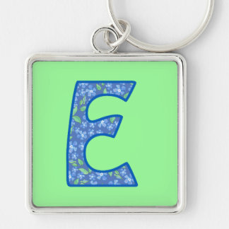 Monogrammed E Blue Floral Pattern Key Ring