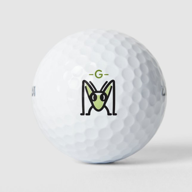 Monogrammed Edgy Grasshopper  Icon Face Front View Golf Balls (Front)