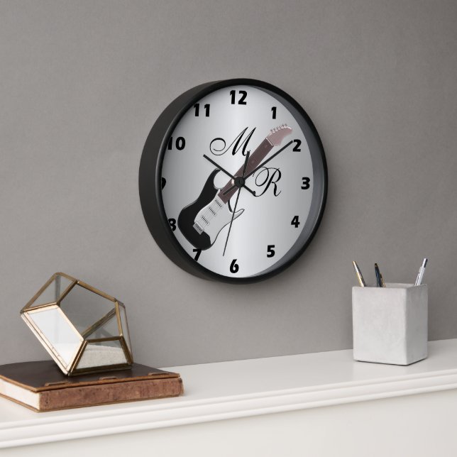 Monogrammed Electric Guitar Wall Clock (Office)