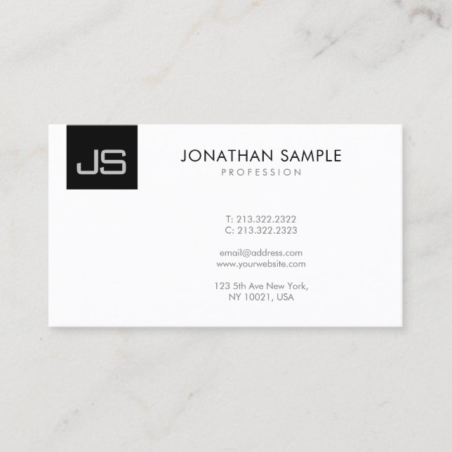 Monogrammed Elegant Black And White Modern Simple Business Card (Front)