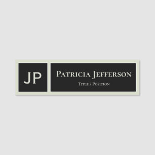 Monogrammed Elegant Black and White: Unique Modern Name Tag