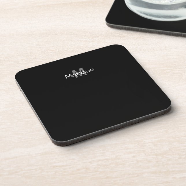 Monogrammed Elegant Black Coaster (Left Side)