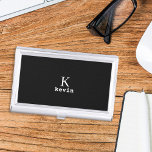 Monogrammed elegant black name personalised business card holder<br><div class="desc">Men monogram and name create your own business card case template in simple black and white. You can change background and text colours by selecting customise option.          It can be a special gift for a boyfriend,  husband,  son,  dad,  groom,  best man for a birthday,  wedding,  Christmas,  or graduation.</div>