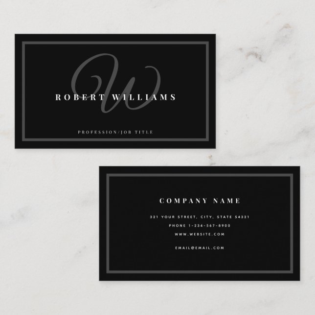 Monogrammed Elegant Black Professional Modern Business Card (Front/Back)