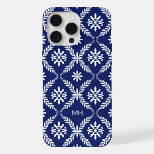 Monogrammed Elegant Blue and White Floral Pattern iPhone 15 Pro Max Case