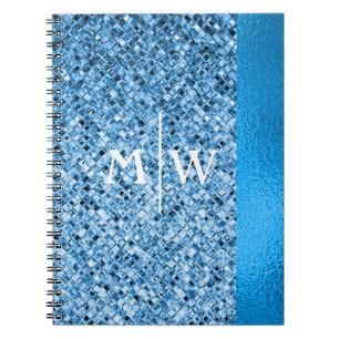 Monogrammed Elegant Blue Glitter Look Luxury  Notebook
