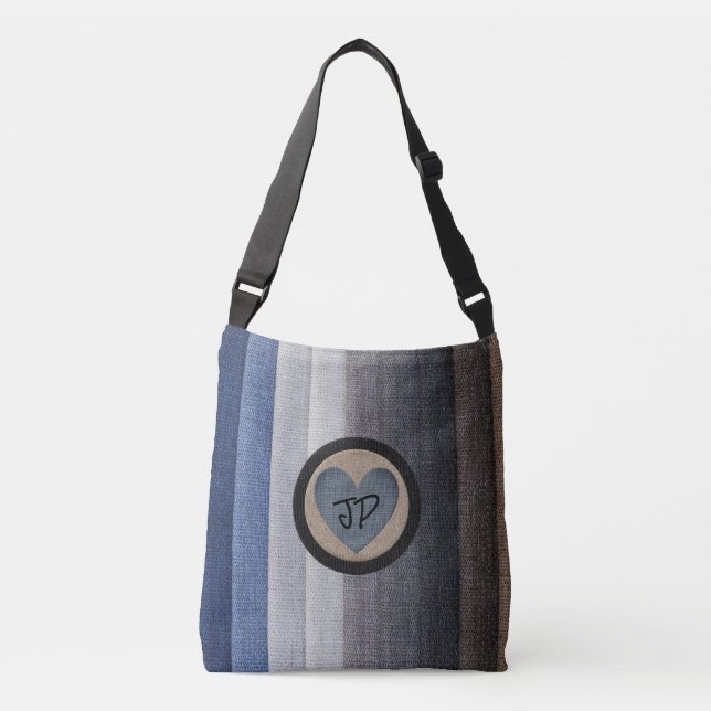 Monogrammed Elegant Blue Tone Tote Bag with Heart (Front)
