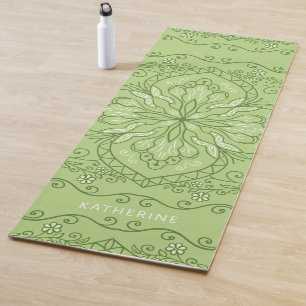 Monogrammed Elegant Boho Lime Green Mandala Yoga Mat