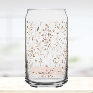 Monogrammed Elegant Brown Floral Botanical Can Glass