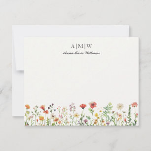 Monogrammed Elegant Chic Floral Note Card