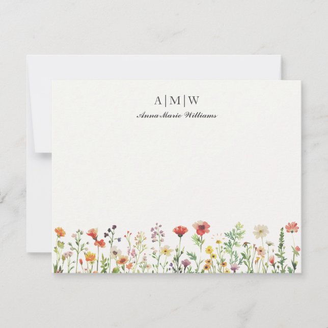Monogrammed Elegant Chic Floral Note Card (Front)