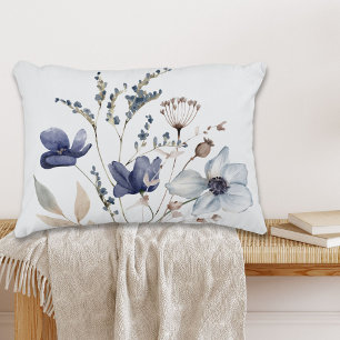 Monogrammed Elegant Chic Watercolor Blue Flower Decorative Cushion