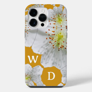 Monogrammed Elegant Cute Floral Art Dark Gold iPhone 14 Pro Max Case