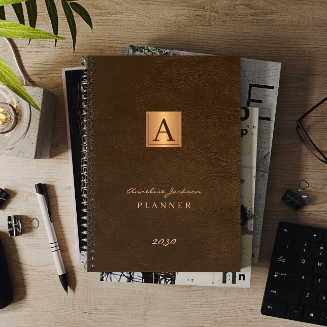 Monogrammed elegant gold brown modern 2025 planner (Creator Uploaded)