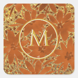 Monogrammed Elegant Gold Sparkle Square Sticker