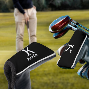 Monogrammed elegant golfer black personalised golf head cover
