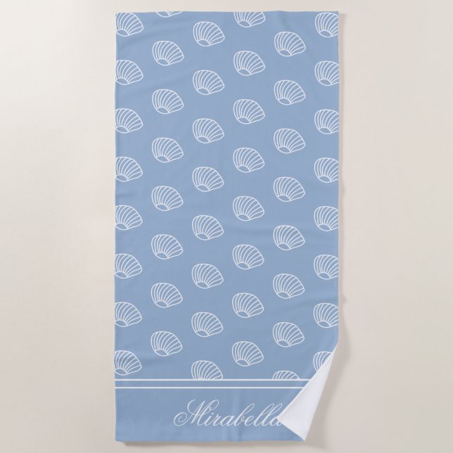 Monogrammed Elegant Light Blue Coastal Beach Towel (Front)