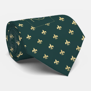 Monogrammed elegant luxury dark green gold tie
