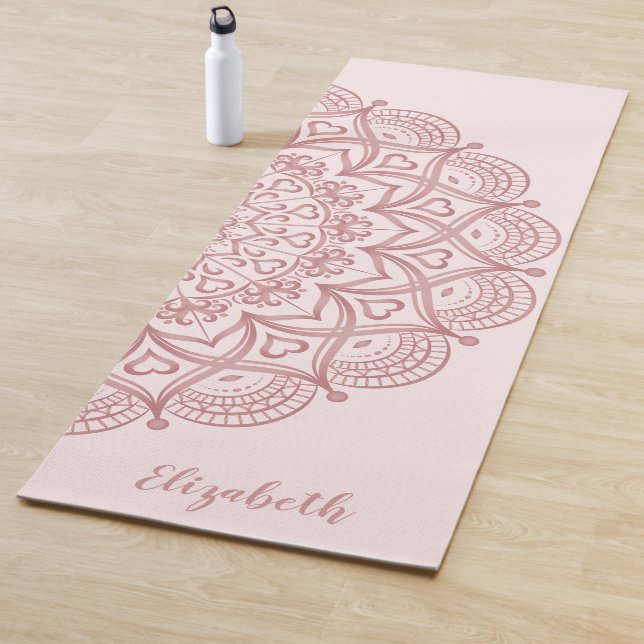Monogrammed Elegant Mandala Blush Pink Rose Gold Yoga Mat (In Situ)
