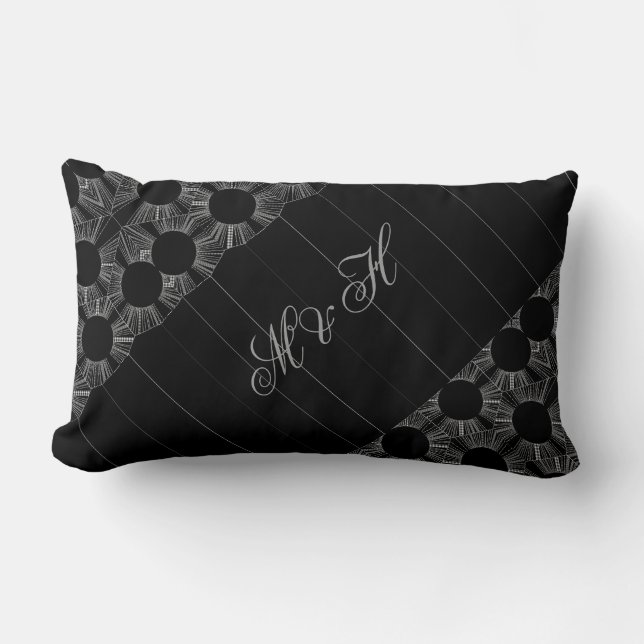 Monogrammed Elegant, Modern Geometric Black, White Lumbar Cushion (Front)