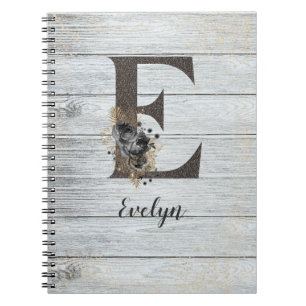 Monogrammed Elegant Modern Goth Black Rose E Notebook