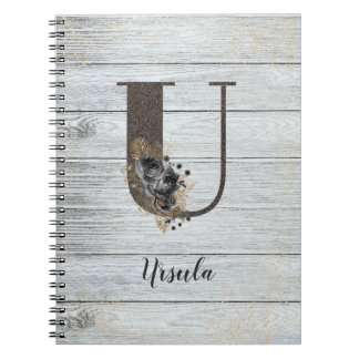 Monogrammed Elegant Modern Goth Black Rose U Noteb Notebook