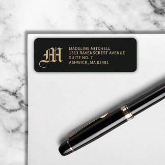 Monogrammed Elegant Modern Gothic Black Gold