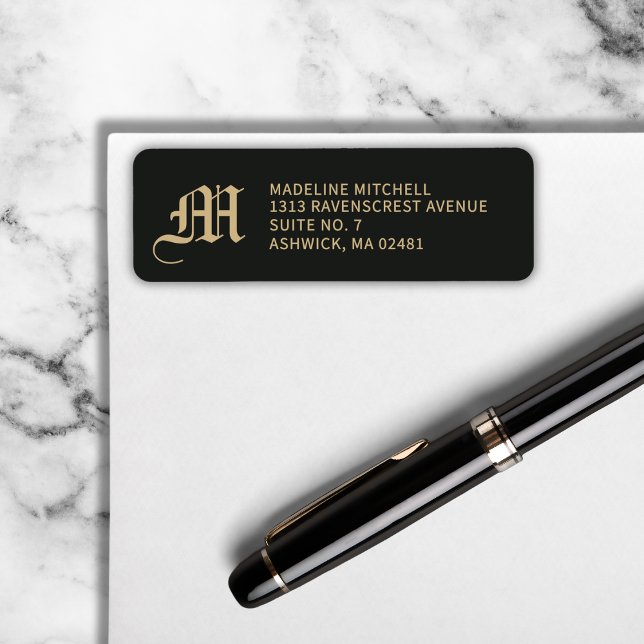 Monogrammed Elegant Modern Gothic Black Gold (Old-world vibes with crisp modern style.)