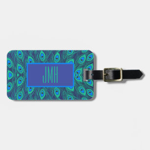 Monogrammed Elegant Modern Peacock Blue Teal Luggage Tag