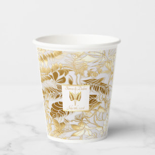 Monogrammed Elegant Monstera Gilded Gold Wedding Paper Cups