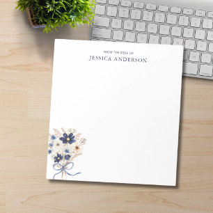 Monogrammed Elegant Navy Blue Flower Bouquet Notepad