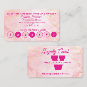 Monogrammed Elegant Pink Marble Glitter Salon Loyalty Card
