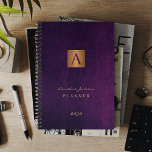 Monogrammed elegant purple gold modern 2025 planner<br><div class="desc">Classy upscale monogrammed business office or personal planner featuring a faux gold copper metallic square over a stylish dark purple indigo faux leather look (printed) background. Suitable for home office, small business, corporate or independant professionals, school, personal branding, portfolios or stylists, managers, teachers, students. It can be a chic gift...</div>