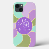 Monogrammed Elegant Purple Green Retro Sun Waves 