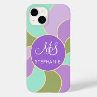 Monogrammed Elegant Purple Green Retro Sun Waves 