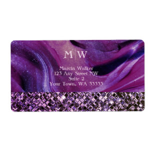 Monogrammed Elegant Purple Marble Glitter Luxury 