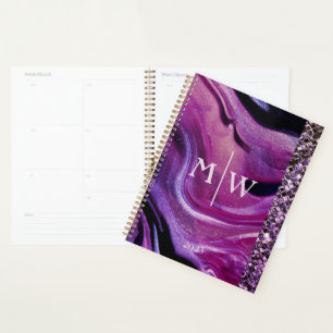 Monogrammed Elegant Purple Marble Glitter Luxury  Planner