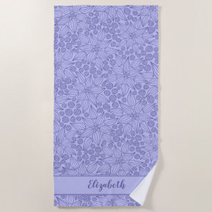 Monogrammed Elegant Purple Very Peri Floral Beach Towel