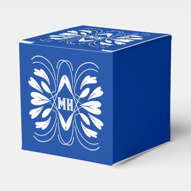 Monogrammed Elegant Royal Blue Custom Favour Box (Front Side)