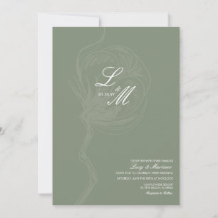 Monogrammed Elegant Script Cotton Flower Wedding I Invitation