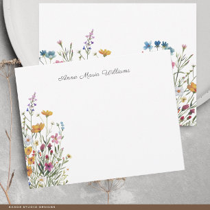Monogrammed Elegant Watercolor Wildflower Card
